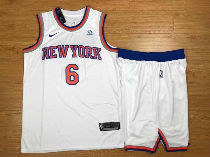 Nike Knicks #6 Kristaps Porzingis White Swingman Stitched NBA Jersey(With Shorts)